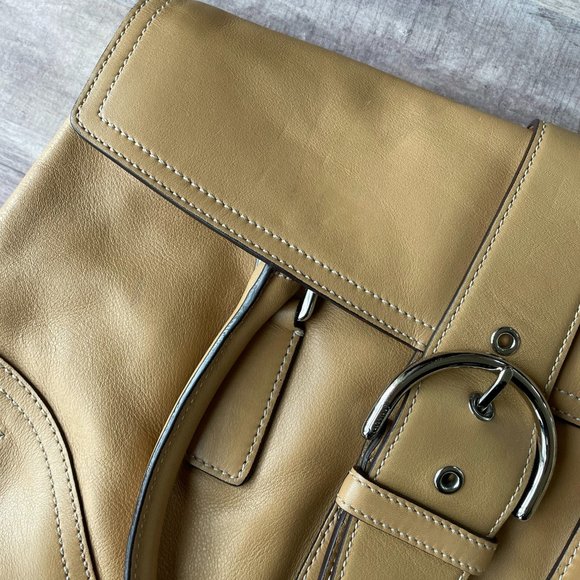 Coach Tan Leather Shoulder Bag Large Flap Purse - Picture 4 of 5